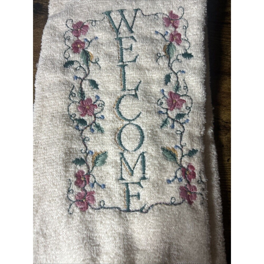 Cupboard Collection Kitchen Hand Towel Set Welcome Pansies USA Cottagecore NOS - Picture 7 of 8
